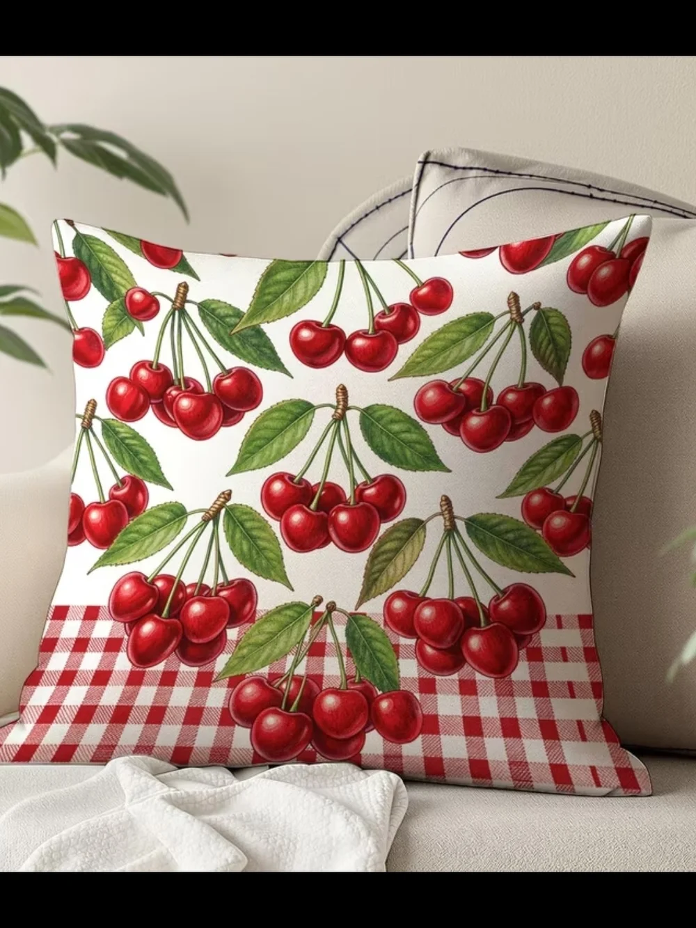 Red Cherry Print Holiday Throw Pillow by